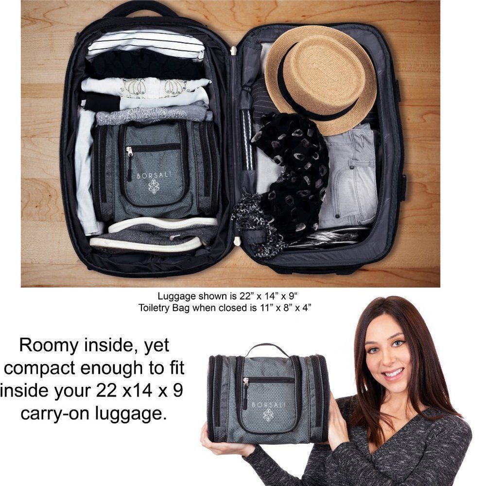 Borsali Gray Hanging Toiletry Bag Travel Organizer Mirror NWT - Picture 8 of 13